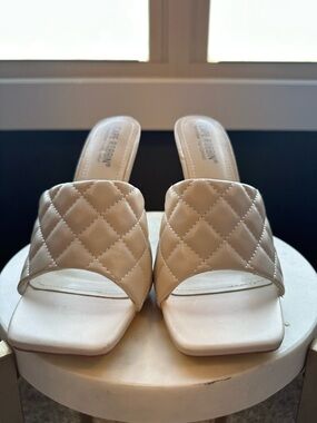 Quilted Slide Mules in Beige